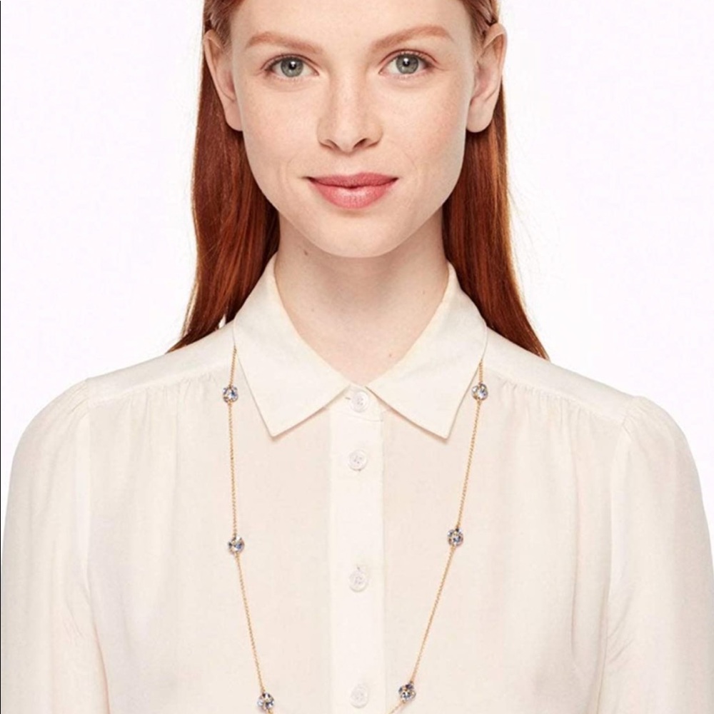 💖KATE SPADE Lady Marmalade Diamond Crystal Statement Scatter Long Necklace Rose - Picture 6 of 6